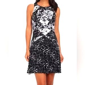 117. Bailey 44 Abstract Print Jersey Dress Black&White Fit Flare Size XS